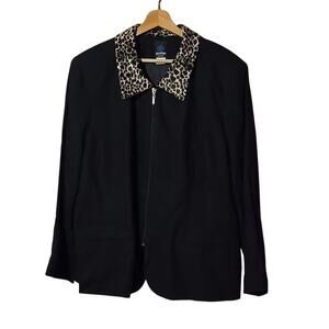 NWT 20W Panther Women's Black Jacket with Leopard/Animal Print Collar